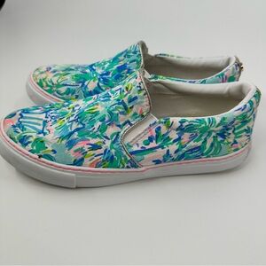 Lilly Pulitzer Slip On Blue Floral‎ Shoes Canvas Womens Size 7 Colorful Resort